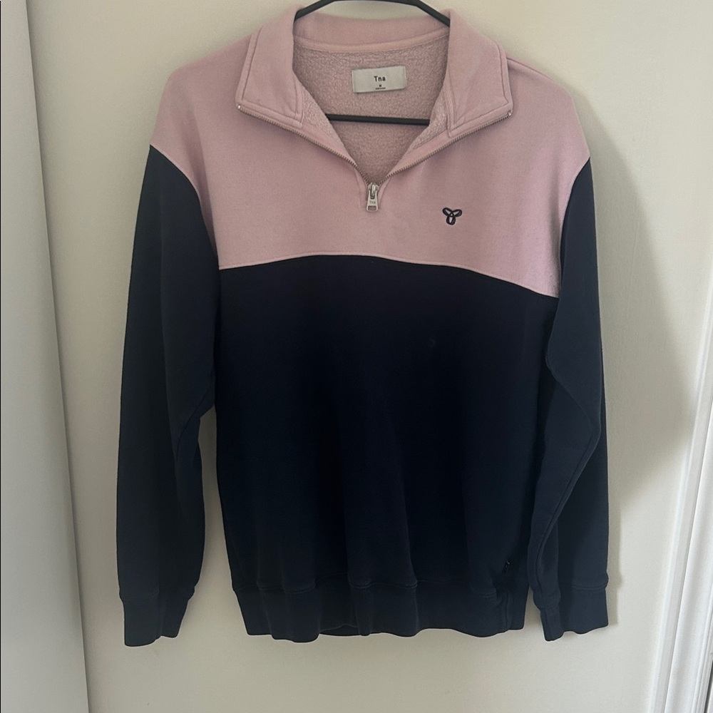 Women’s Pink and Navy Half-Zip Sweater